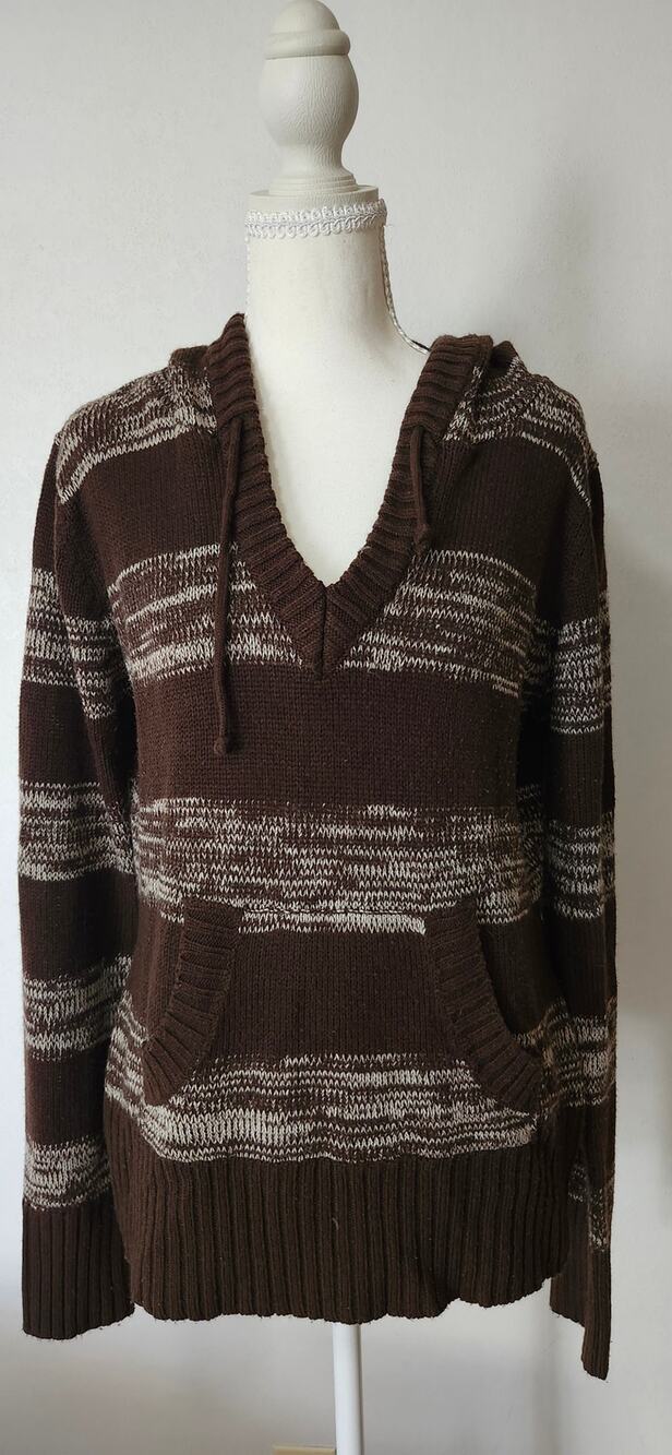Vintage Ocean Pacific OP Knit Hoodie Sweater Brown Stripe XL Fits M